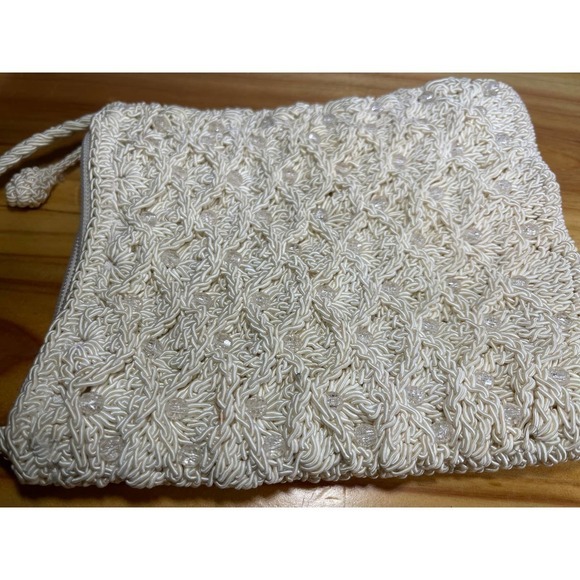 Retro Shoulder Bag Raffia Basket Design Handmade Summer Beach Purse Pearls - Picture 10 of 10